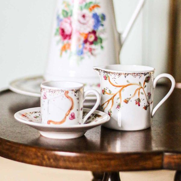 Conjunto taza con plato y lechera